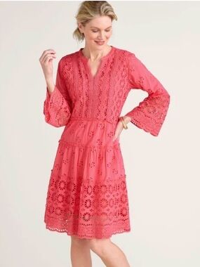 Soft Surroundings Cordelia eyelet lace dress with bell sleeves size 14